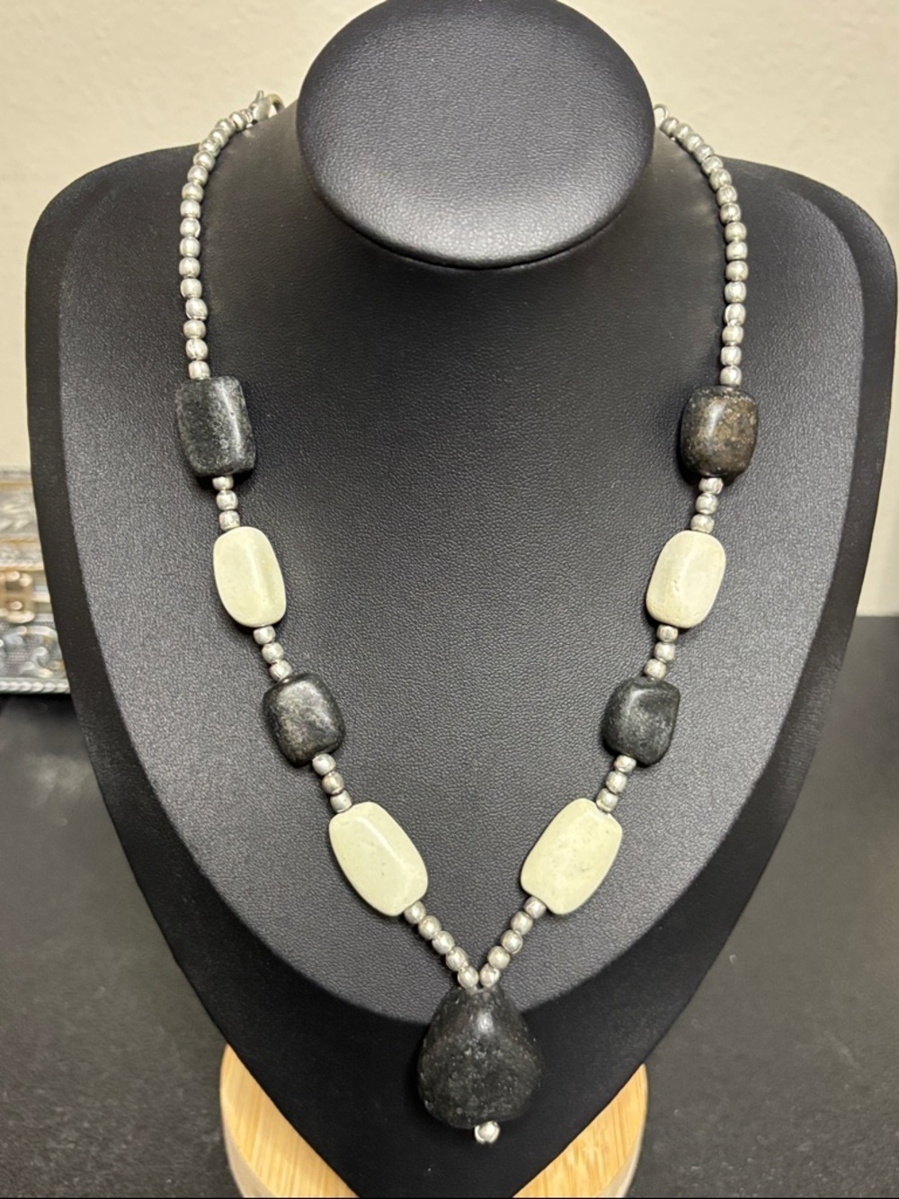 Artisan Made Natural Stone Silver Tone Beaded Necklace